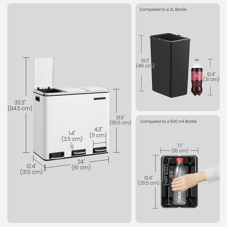 Kosz na śmieci metalowy trzykomorowy biały