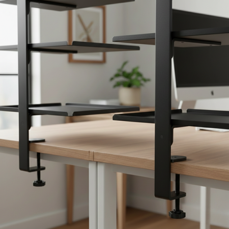 Boczny organizer do biurka na zacisk z półkami czarny SPB147B