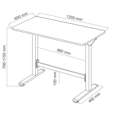 Biurko Regulowane Pneumatycznie SPEO101 120x60cm Czarne