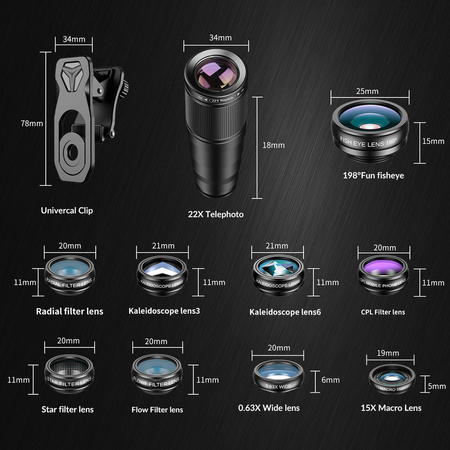 Apexel APL-22XDG9 10-in-1-Telefonlinsen 22X