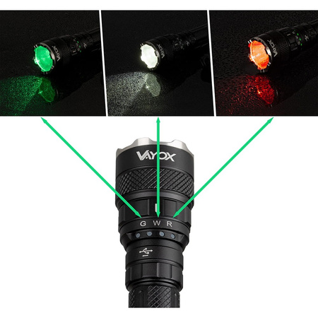 Latarka taktyczna 3-kolor 15W 1500lm VAYOX VA0099