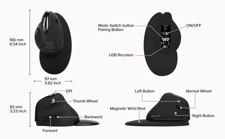 Optická myš Delux M618XSD čierna, bezdrôtová.