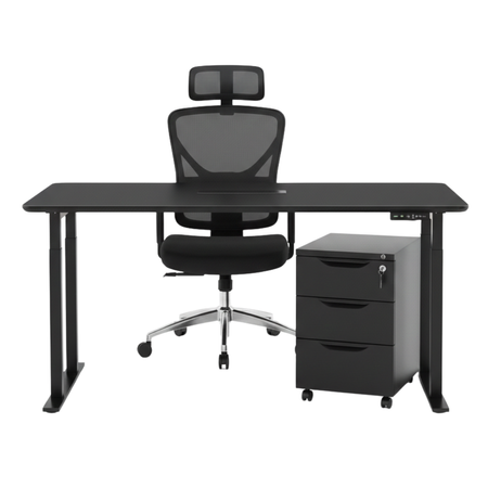Zestaw do nowoczesnego biura: biurko elektryczne + fotel + szafka czarny