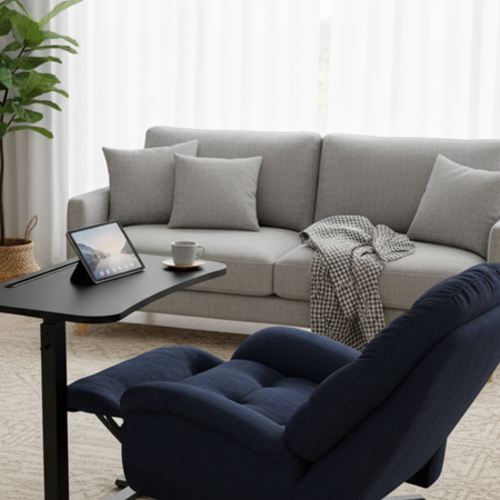 Zestaw wypoczynkowy fotel Spacetronik Flax 04M niebieski + stolik regulowany BUDDY