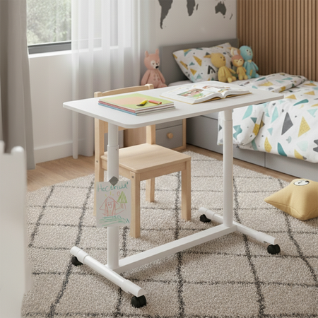Adjustable table on wheels Buddy 04 white