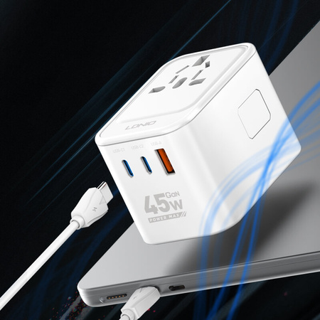 GaN 45W 2xUSB-C USB-A univerzální cestovní adaptér