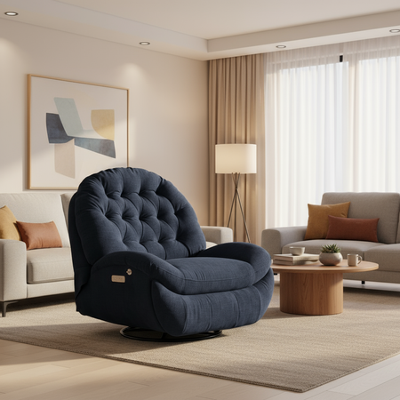 Fotel elektrycznie regulowany Spacetronik Flax 04 relaksacyjny bujany granatowy