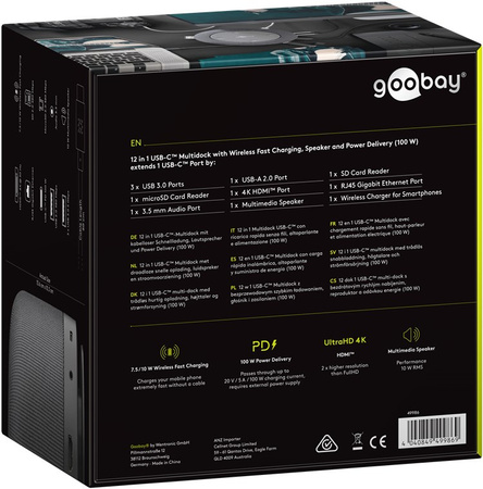 Mehrfachanschluss Goobay USB-C HDMI RJ45 USB SD AUX QI Spk