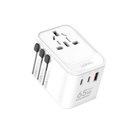 Uniwersalny adapter podróżny GaN 65W 2xPD + 1xQC