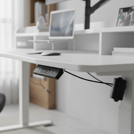 Biurko Elektryczne SPEF134WW z Szufladą i USB z pamięcią białe