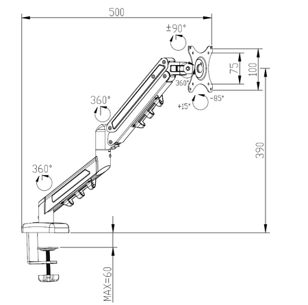 Uchwyt gazowy na monitor Spacetronik SPA-G111