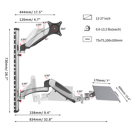 Uchwyt ścienny do monitora i klawiatury SPAW120