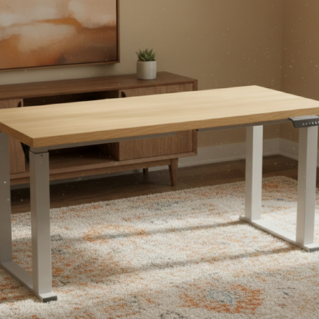 Zestaw do nowoczesnego biura: biurko elektryczne + fotel biały