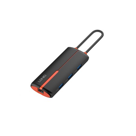 Adaptér HUB 6v1 USB-C NA USB 3.0 HDMI PD RJ45 černý