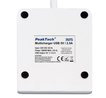 Steckdosenleiste mit USB-Sockel Peaktech 3125