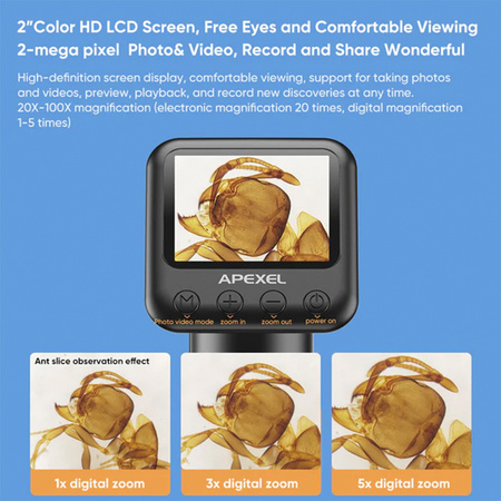 Digital microscope with 2MP RGB 20-100x LED screen