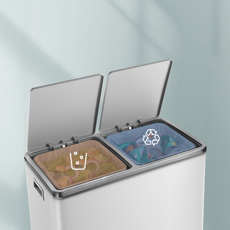 Kosz na śmieci metalowy podwójna komora biały