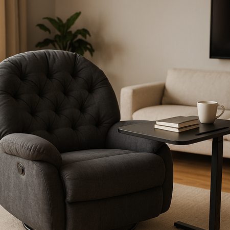 Zestaw wypoczynkowy fotel Spacetronik Flax 04M szary + stolik regulowany BUDDY