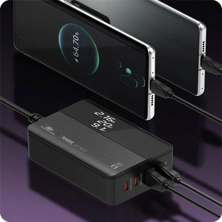 GaN 65W PD QC3.0 4-Port Ladegerät Anzeige