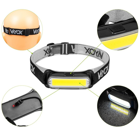 COB head flashlight slim small 300lm VAYOX VA0177