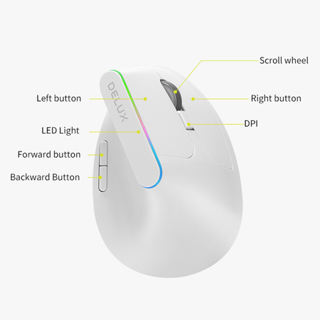 Bezdrátová vertikální myš Delux M618C RGB bílá
