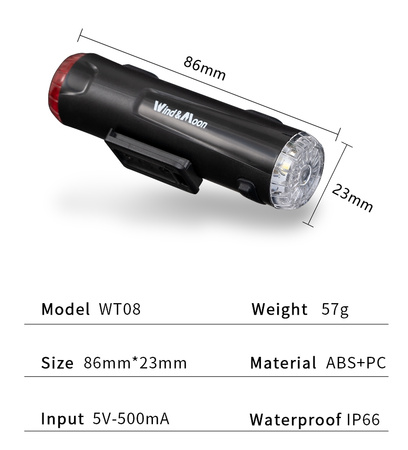 WT08 Wind and Moon 2-in-1 front and rear helmet light