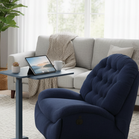 Zestaw wypoczynkowy fotel Spacetronik Flax 04M niebieski + stolik regulowany BUDDY