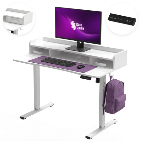 Biurko Elektryczne SPEF134WW z Szufladą i USB z pamięcią białe