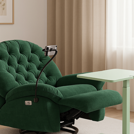 Zestaw wypoczynkowy fotel elektryczny Spacetronik Flax 04M zielony + stolik regulowany