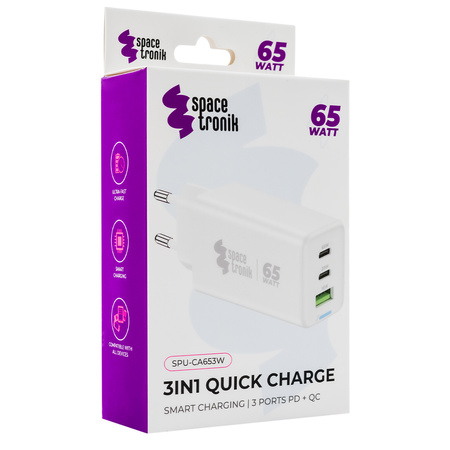 Ładowarka 3w1 USB-C USB PD Quick 65W 5A biała