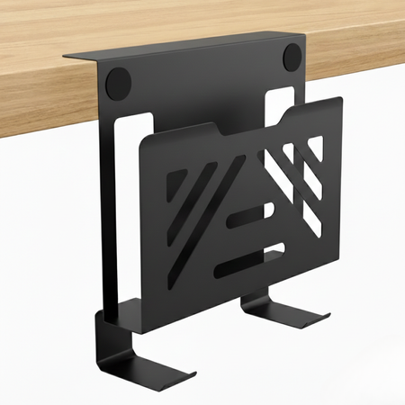 Boczny organizer do biurka na zacisk 25×25×9 cm z haczykami czarny