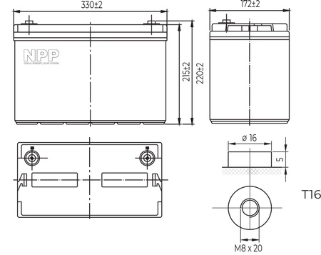 Baterie LFP LiFePO4 128V 100Ah T16