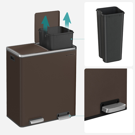 Kosz na śmieci metalowy podwójna komora brązowy