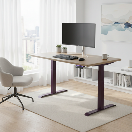 Biurko regulowane Vegard elektryczne dwusilnikowe MDF fioletowo-złote