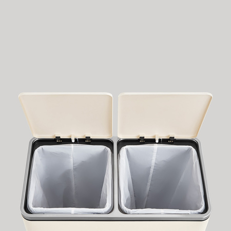 Kosz na śmieci metalowy podwójna komora kremowy