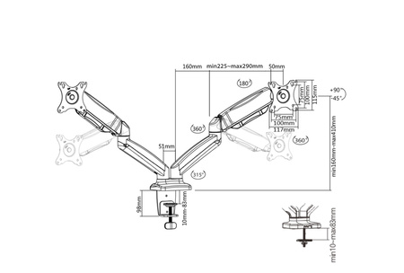 Gashalter für zwei Spacetronik SPA-G120 Monitore