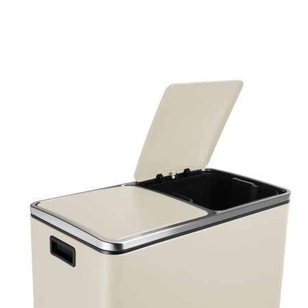 Kosz na śmieci metalowy podwójna komora kremowy