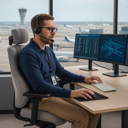 Zestaw ergonomiczny biurko Moris SPE O112WW fotel MENNKAR lampa D22 Pro