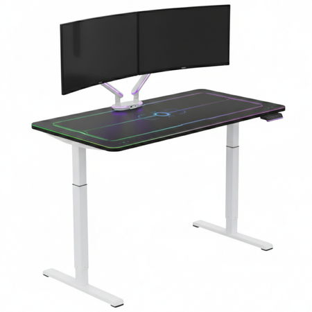 Gamingowe stanowisko Spacetronik RGB z elektryczną regulacją wysokości 120x60