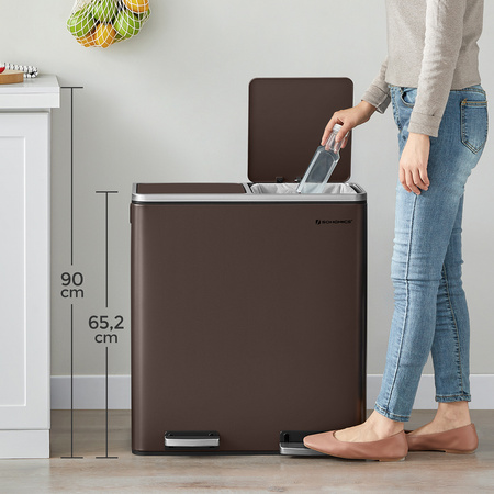 Kosz na śmieci metalowy podwójna komora brązowy