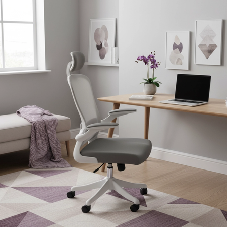 Zestaw do nowoczesnego biura: biurko elektryczne + fotel biały