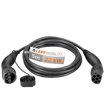 EV PHEV Type 2 LAPP cable 22kW 32A black 5m