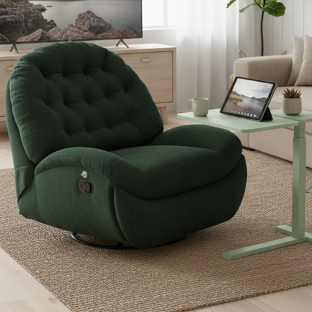 Zestaw wypoczynkowy fotel Spacetronik Flax 04M zielony + stolik regulowany BUDDY