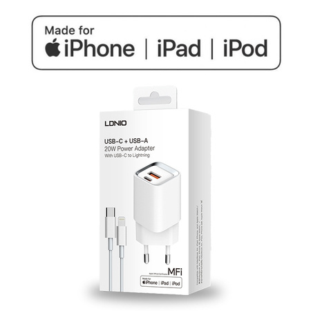Ładowarka z kablem Licencja Apple MFI 20W 2x USB