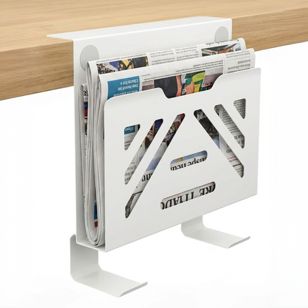 Boczny organizer do biurka na zacisk 25×25×9 cm z haczykami biały