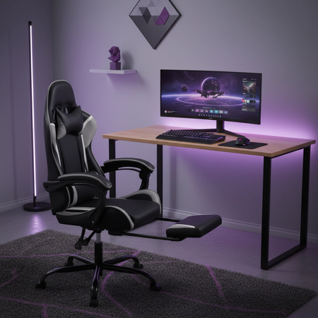 Zestaw do nowoczesnego biura: biurko elektryczne + fotel + szafka