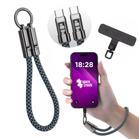 Kabel USB-C ze smyczą PD 240W 30cm BW