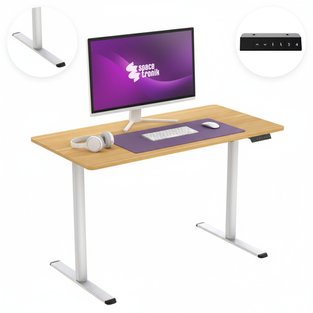 Spacetronik Moris SPE-O121 120x60 electric desk, White frame, Light wood top