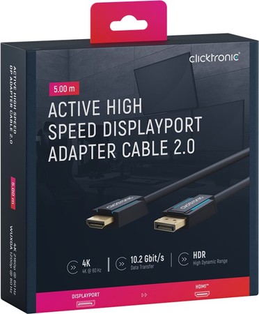 Kabel CLICKTRONIC DisplayPort DP - HDMI 2.0 4K 5 m