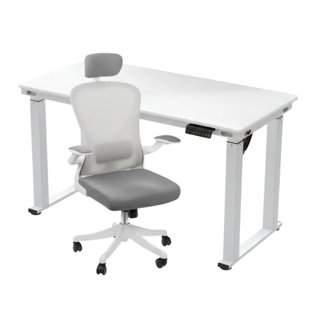 Zestaw do nowoczesnego biura: biurko elektryczne + fotel biały